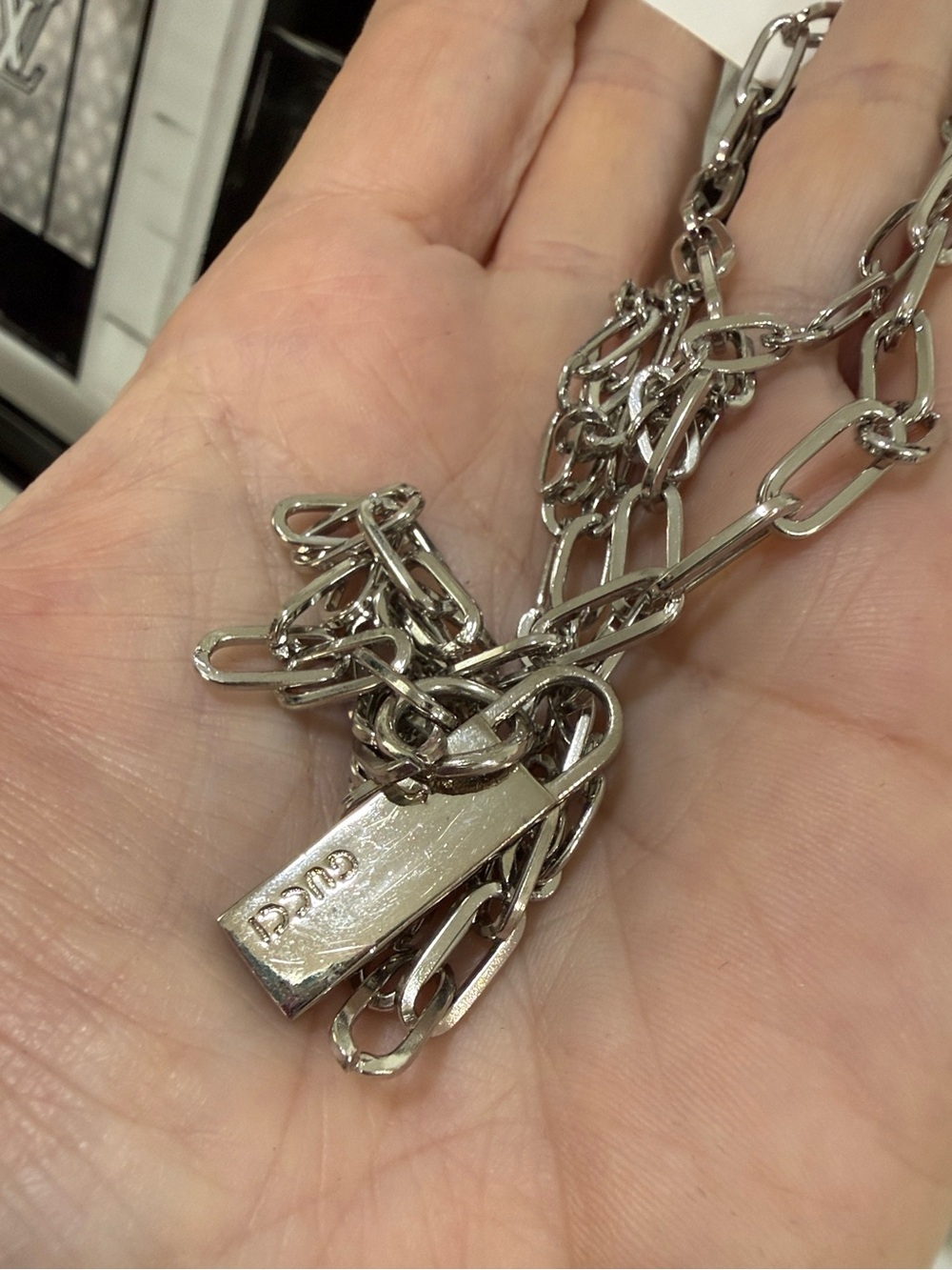 Gucci upcycled silver tone chain necklace 2 layer adjustable length